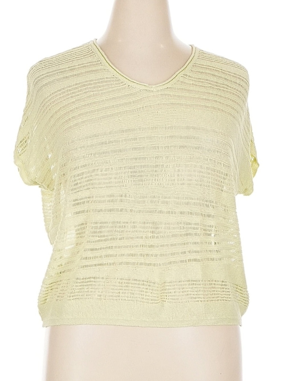 PureJill Light Yellow Open Knit Short Sleeve Top